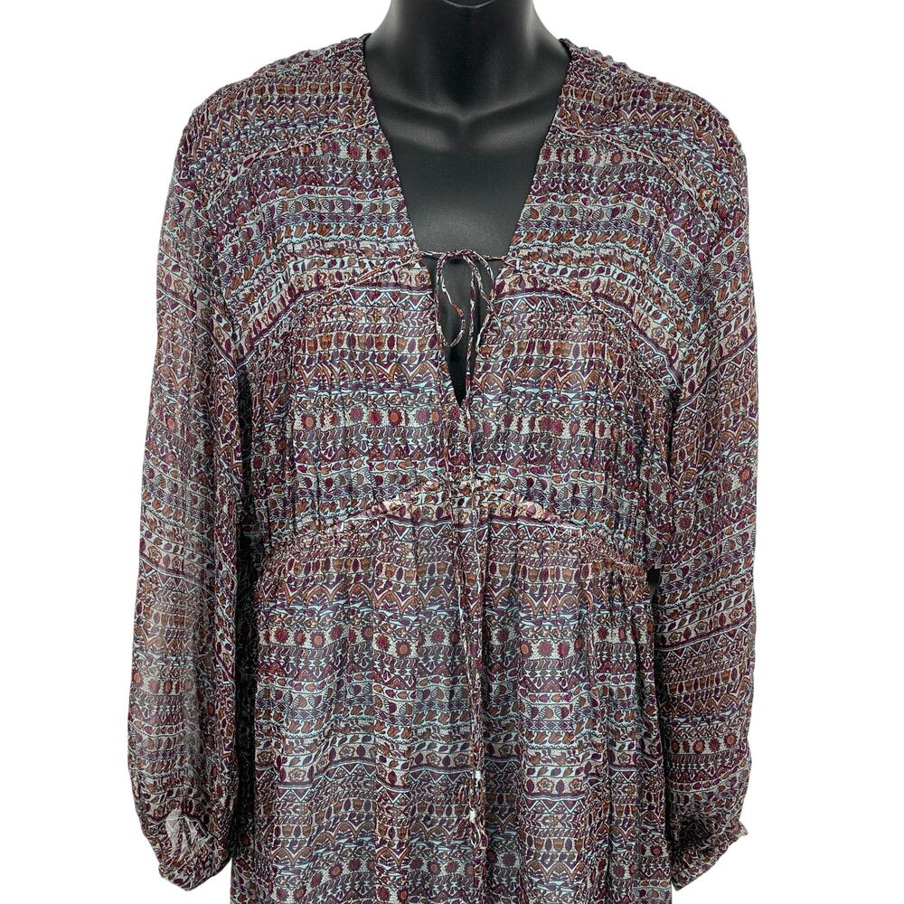 Joie Silk Alquina Women Dress Medium Midi Boho V-Neck Long Sleeve Spice NWT New - Picture 2 of 8